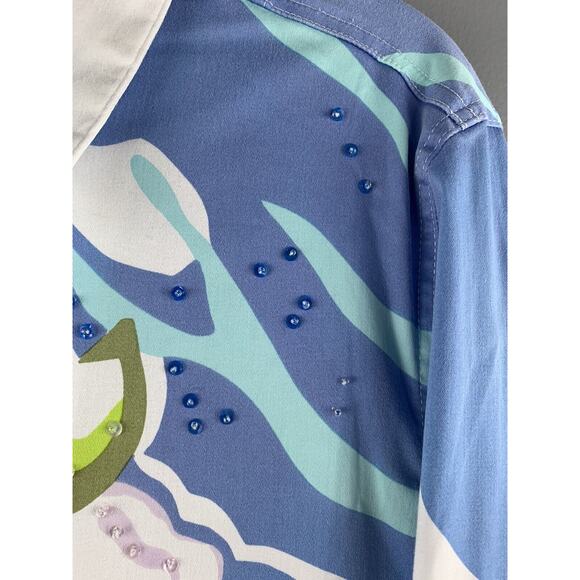 BLAST Jacket Womens Large Vintage white/multi full zip beaded - Picture 4 of 6